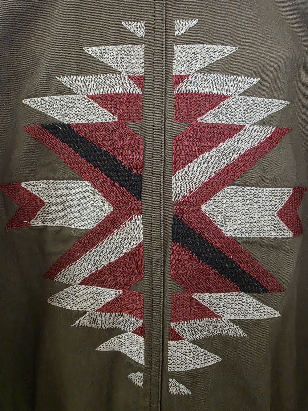 Blu Pepper Olive Utility Jacket M Southwest Aztec Embroidered Back Boho Western - Picture 3 of 15